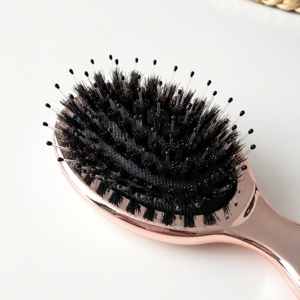 mini kartáč s kančími štětinami rose gold myfeminity
